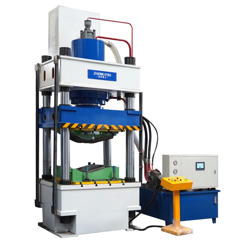 Hydraulic press for forming fishtail end caps for motorway guardrails