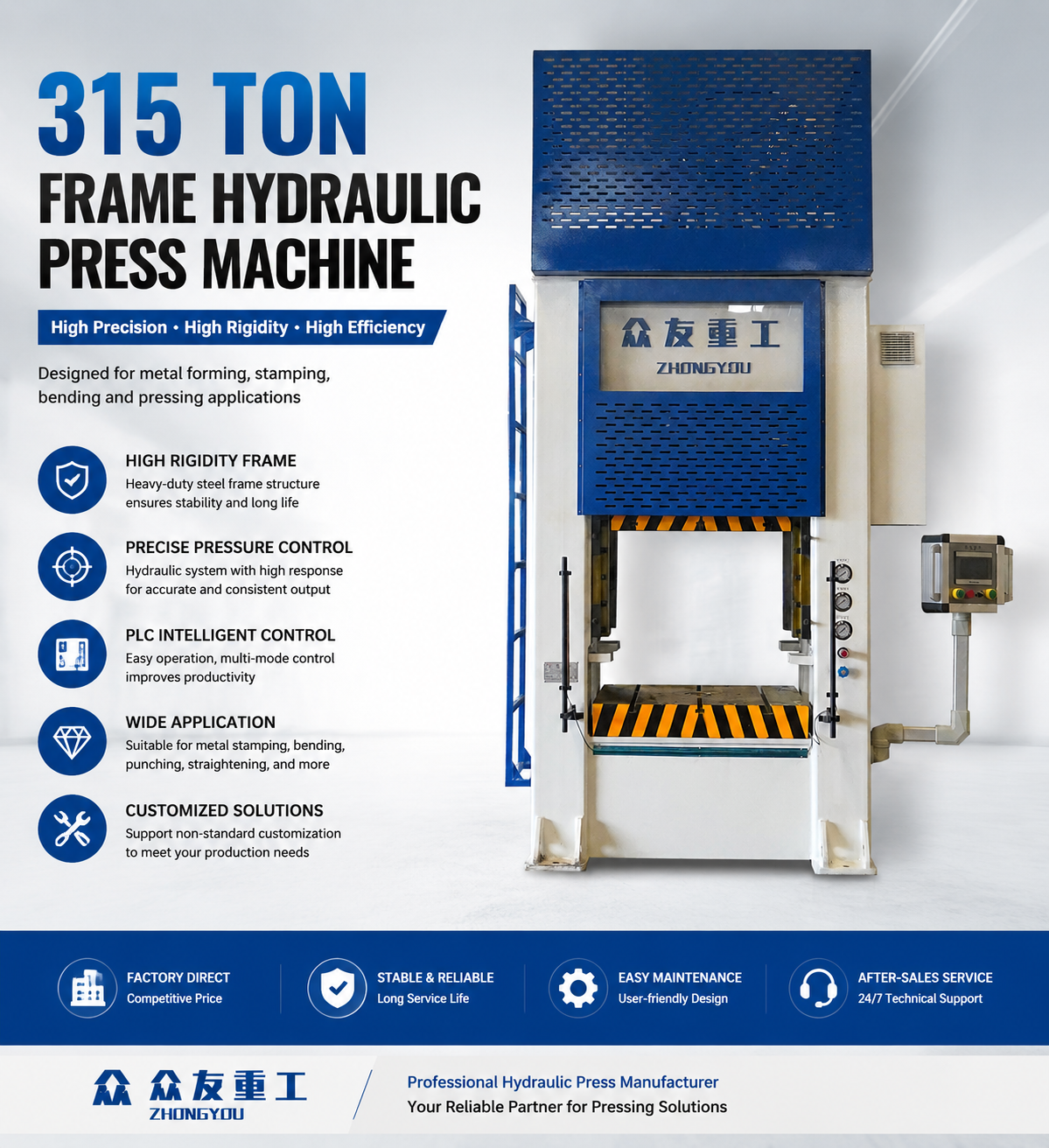 315 Ton Precision Hydraulic Press for Composite & Metal Parts