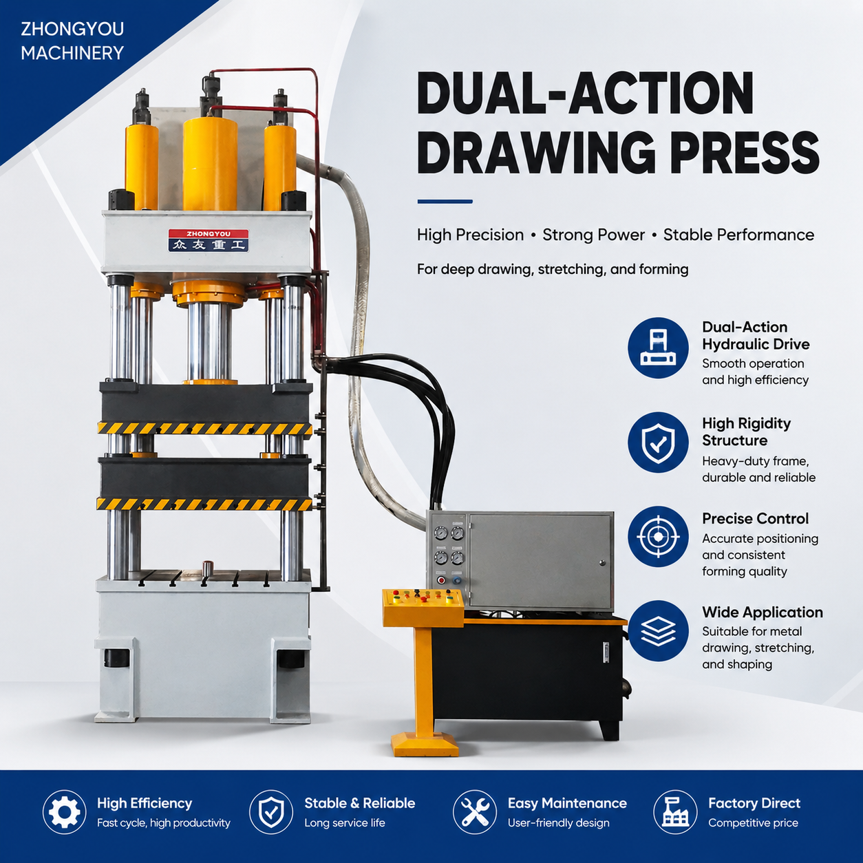 315 Ton Dual Action Hydraulic Deep Drawing Press for Metal Forming