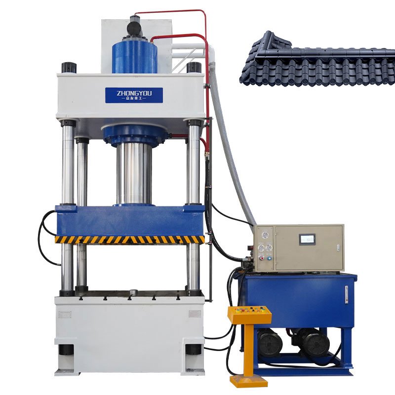 Hydraulic press for the moulding of polymer antique-style roof tiles