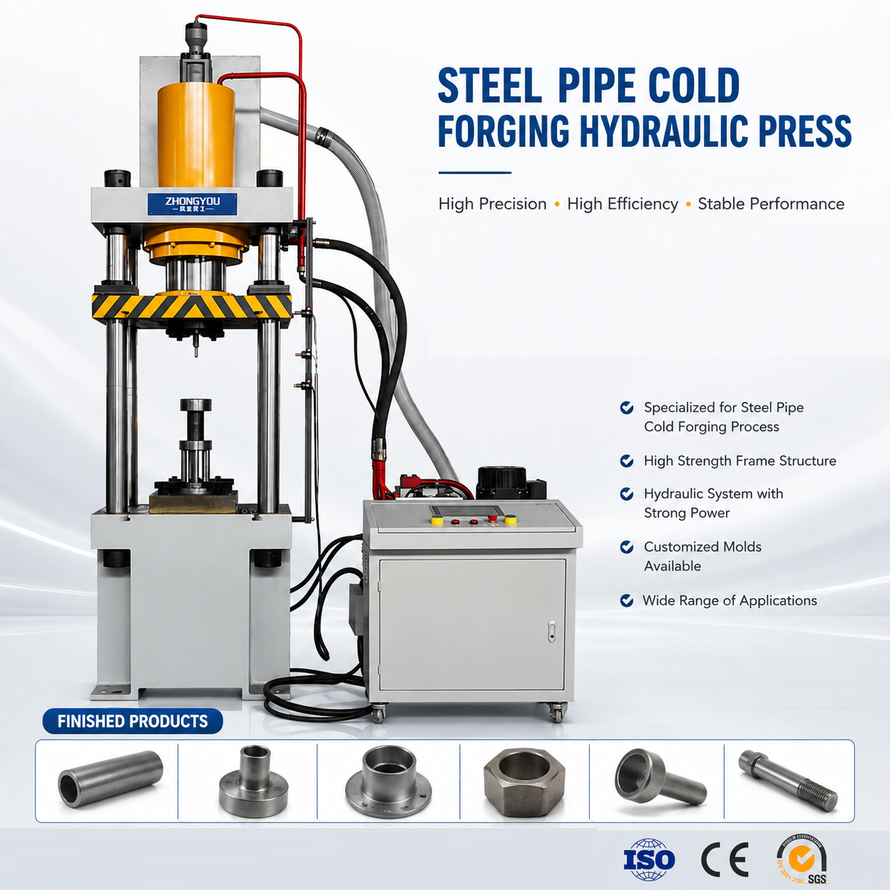 200 Ton Steel Pipe Cold Upsetting Forming Hydraulic Press for Tube End Forging