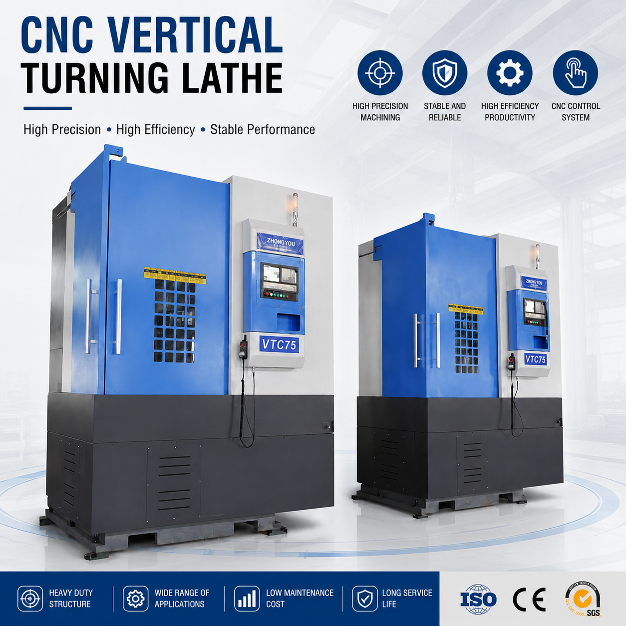 CNC Vertical Turning Machine VTC75 for Industrial Parts Machining